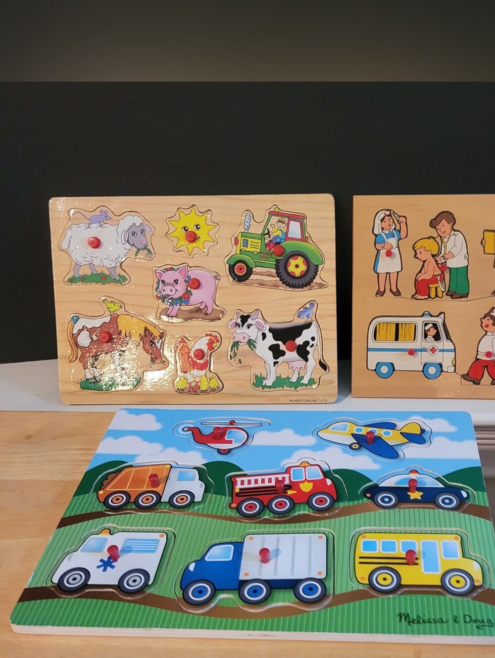 Mixed Lot of 3 Wooden Peg Puzzles Ages 2+ Various Brands Little Hands